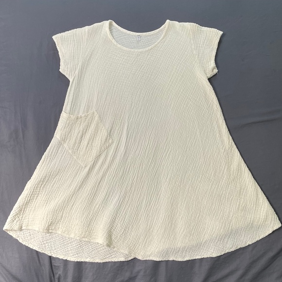 Cotton Cap Sleeve Stretchy Tunic Off-White Size Large - Picture 3 of 5